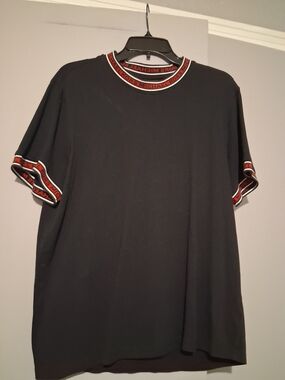 Michael Kors Black Short-Sleeve Tee with Red and White Logo Trim